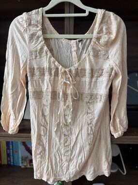 Free People Peach Lace-Trim Boho Tunic